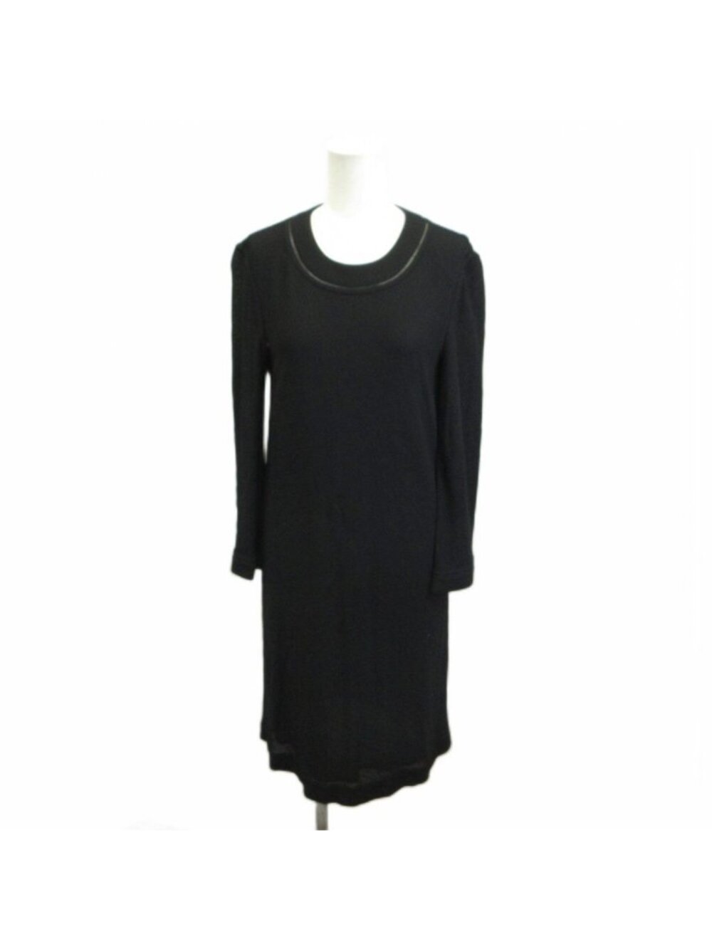 Gucci Knit Dress Rayon Round Neck Long Sleeve Black Ground Midi Length YU S